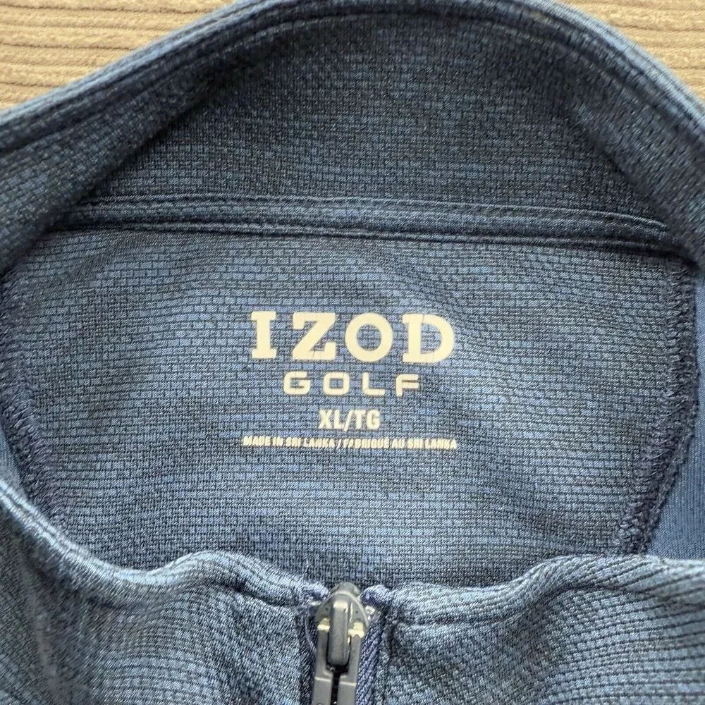 Izod Golf Pullover Men XL Blue Polyester 1/4 Zip Long Sleeve‎ Golf Preppy.